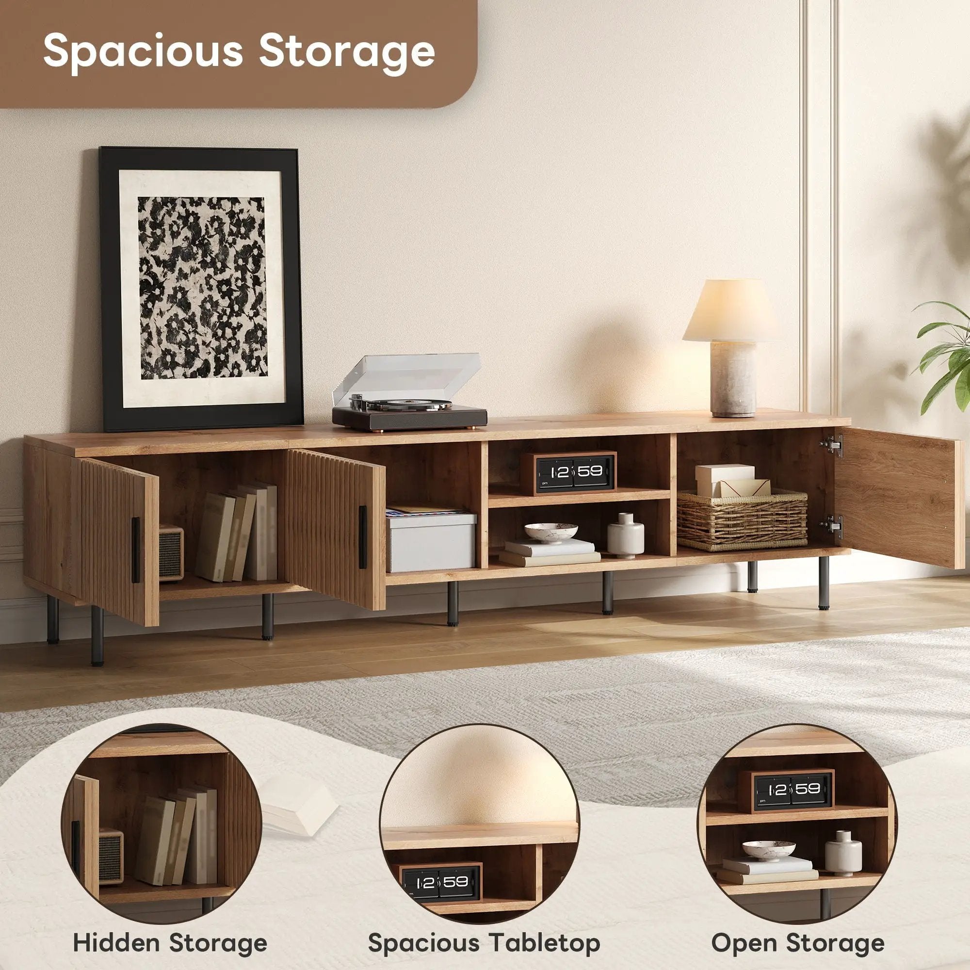 78" TV Stand For TVs Up To 85" With Closed Storage, Living Room Entertainment Center - Natural Wood by HouseOfZazla