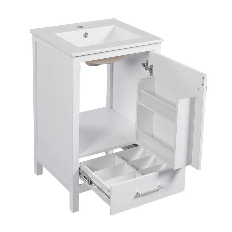 Bathroom Vanity With Ceramic Sink, Soft Close Drawers, Door Organizer, Divider Drawer, Adjustable Foot Pads by HouseOfZazla
