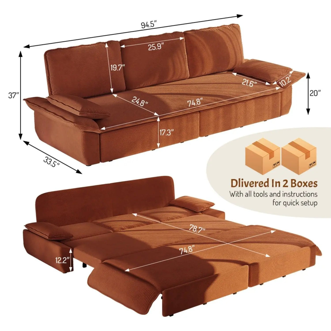 King Size Pull Out Sofa Bed, 3 In 1 Convertible Multifunctional by HouseOfZazla