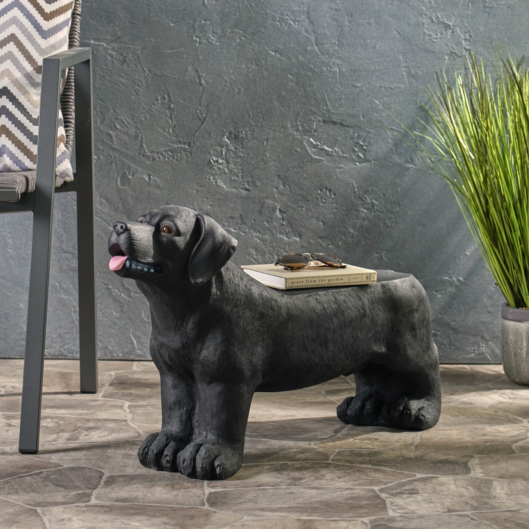 MGO Dog Bench - Outdoor Labrador Design, Matte Black by HouseOfZazla