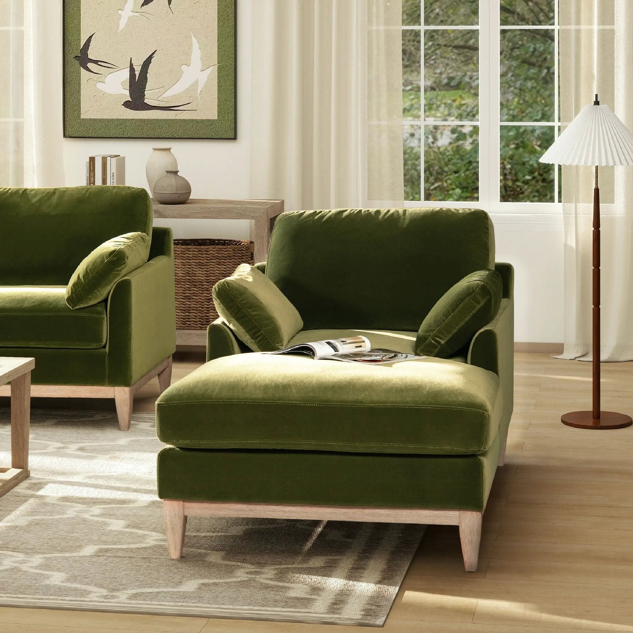 Pasadena - Modern Farmhouse Chaise Lounge Chair - Olive Green by HouseOfZazla