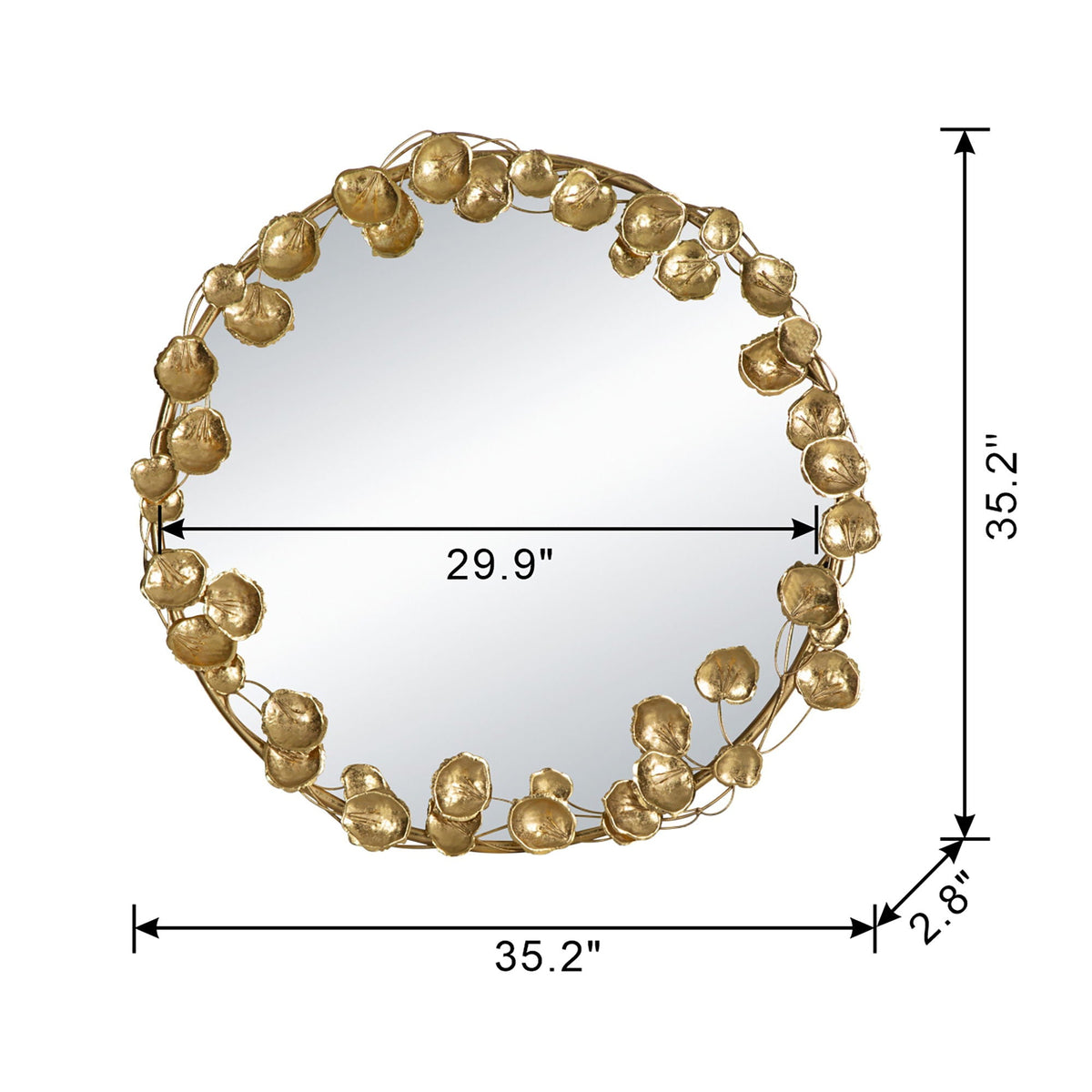 Round Metal Wall Mirror With Leaf Accents in Gold, photo 5 of 8