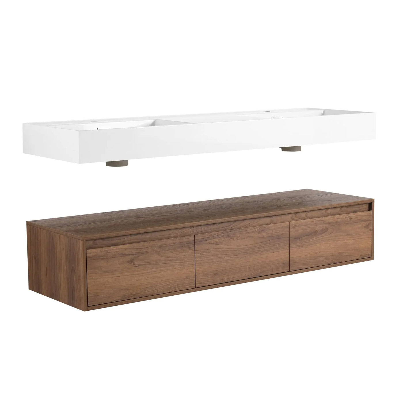 Contemporary Wall Mounted Bathroom Vanity With Dual Resin Sink And Soft Close Drawer by HouseOfZazla
