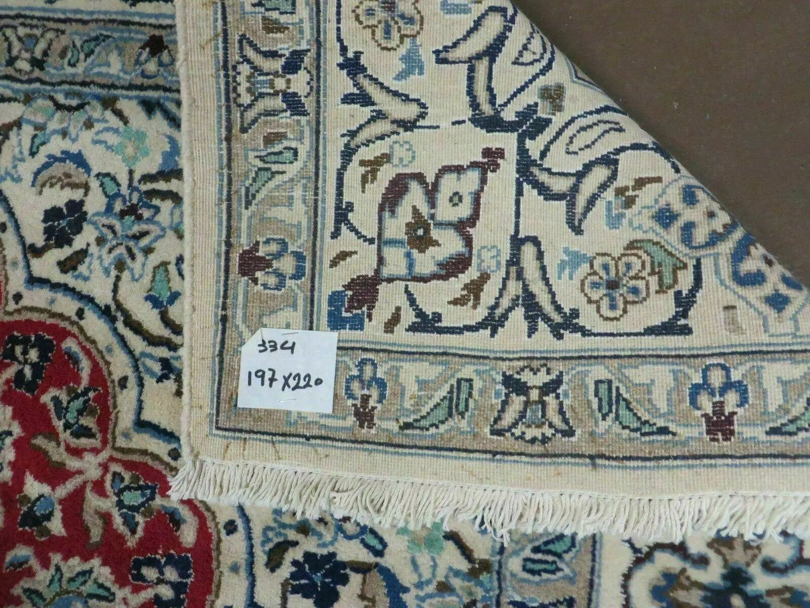 Square Persian Nain Rug 6'3" x 6' 8", Hand-Knotted, Wool with Silk Accents, Ivory Red Blue by Jewel Rugs
