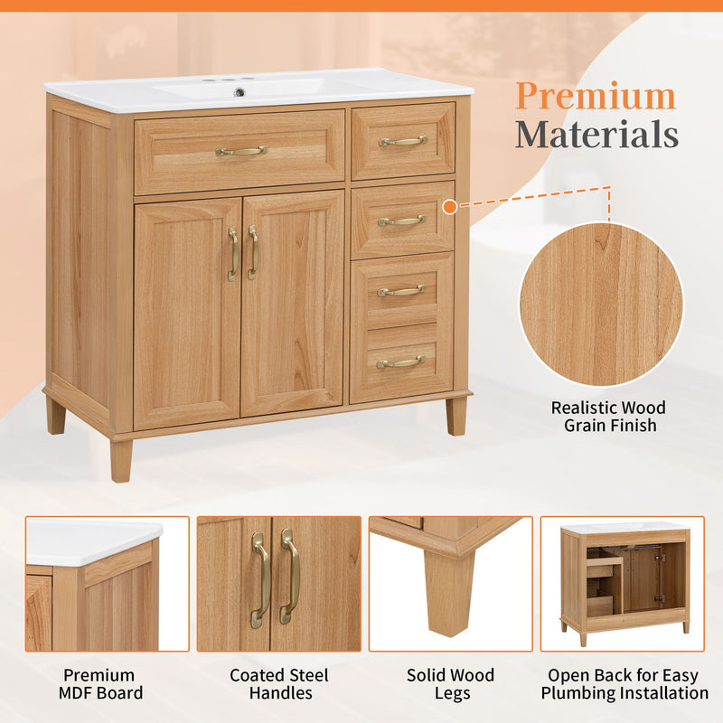 Bathroom Vanity With Sink, Soft Close Doors & Drawers - Wood by HouseOfZazla