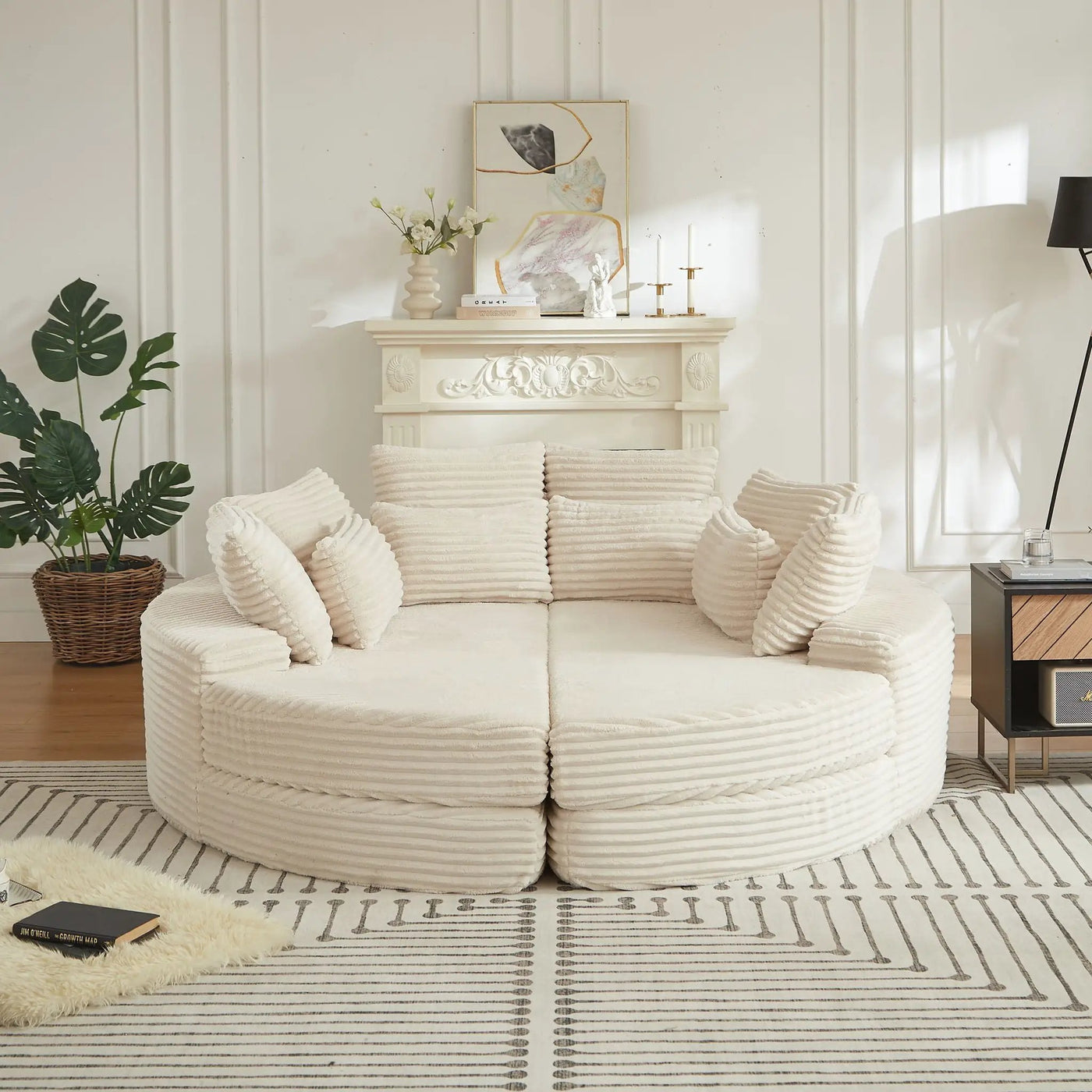 Round Oversized Sofa Bed With 5 Throw Pillows by HouseOfZazla