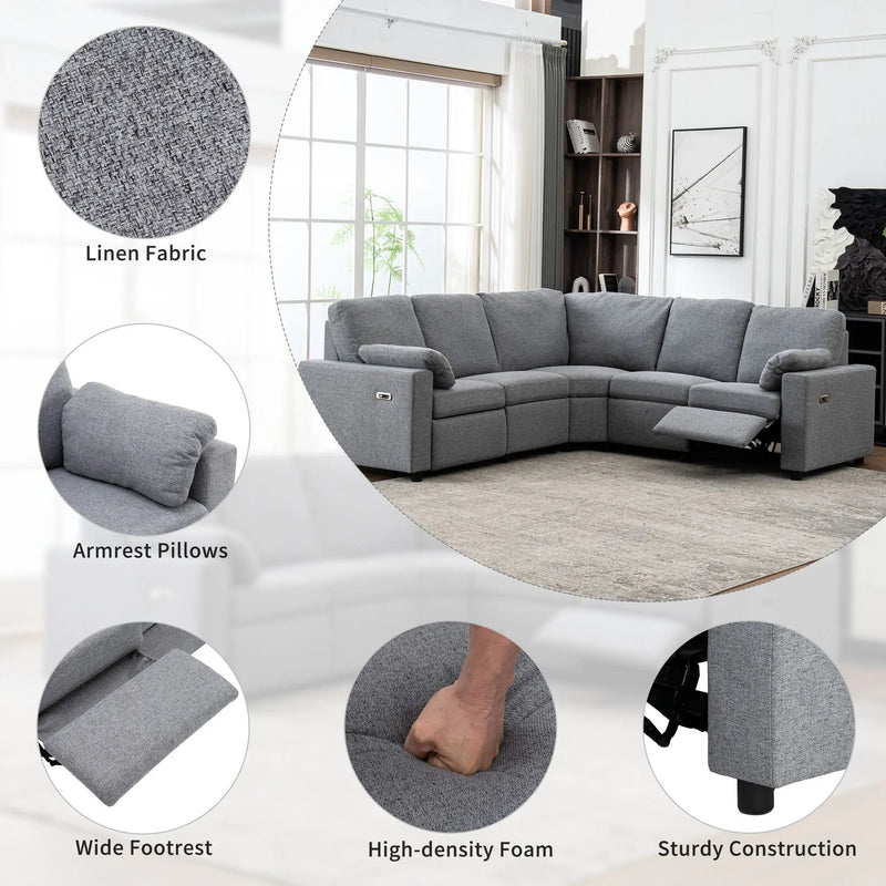 Power Recliner Sectional Sofa Home Theater Reclining Sofa With Two USB Ports, Two Storage Drawers For Living Room by HouseOfZazla