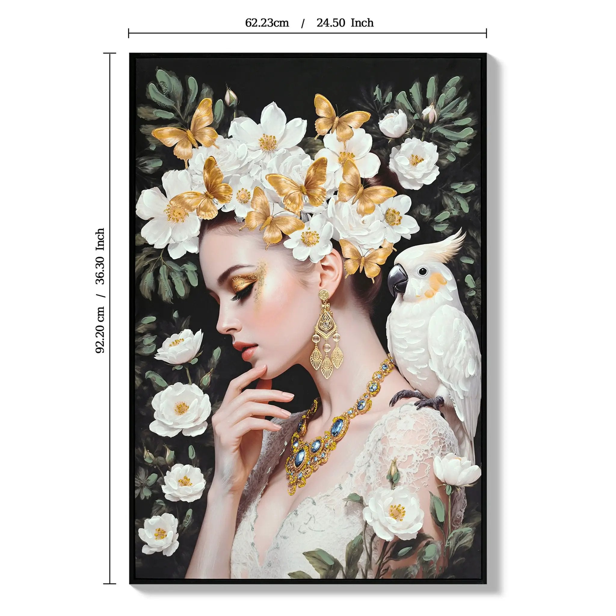 Beauty Posters Beauty Lady Wall Art And Floral Canvas Artwork For Living Room - Ivory / Gold by Unique Piece Furniture