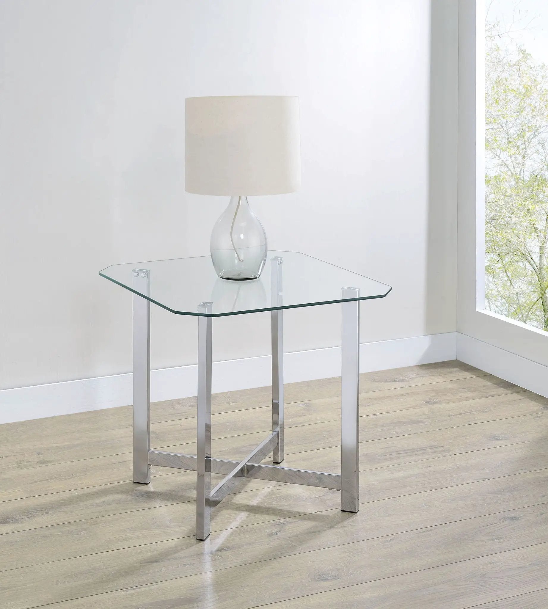 Cronin Square Tempered Glass Top Side End Table Chrome by Unique Piece Furniture