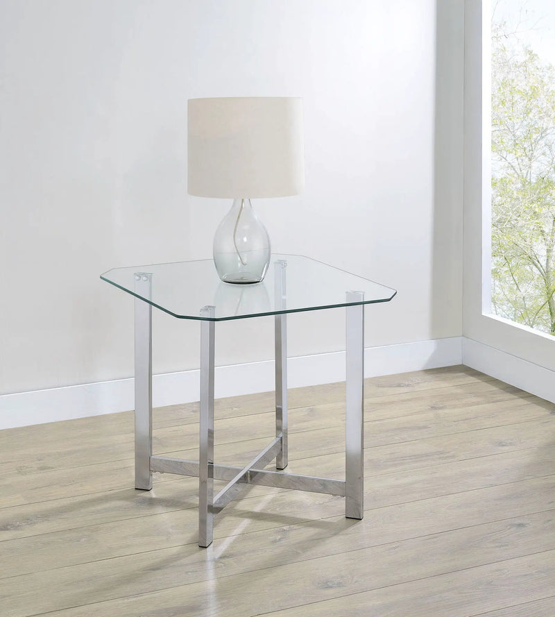 Cronin Square Tempered Glass Top Side End Table Chrome by Unique Piece Furniture