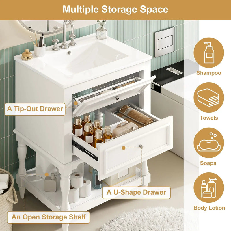 Bathroom Vanity With Sink, 2 Drawers Storage Cabinet, Open Shelf by Unique Piece Furniture