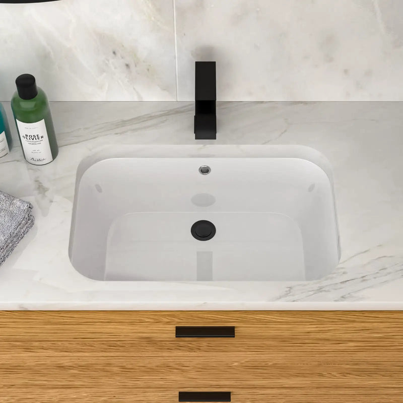 Undermount Bathroom Sink 22" X 15.25" With Overflow Sleek, High Temperature Fired, Stain Resistant, Smooth Polished Surface - White by HouseOfZazla