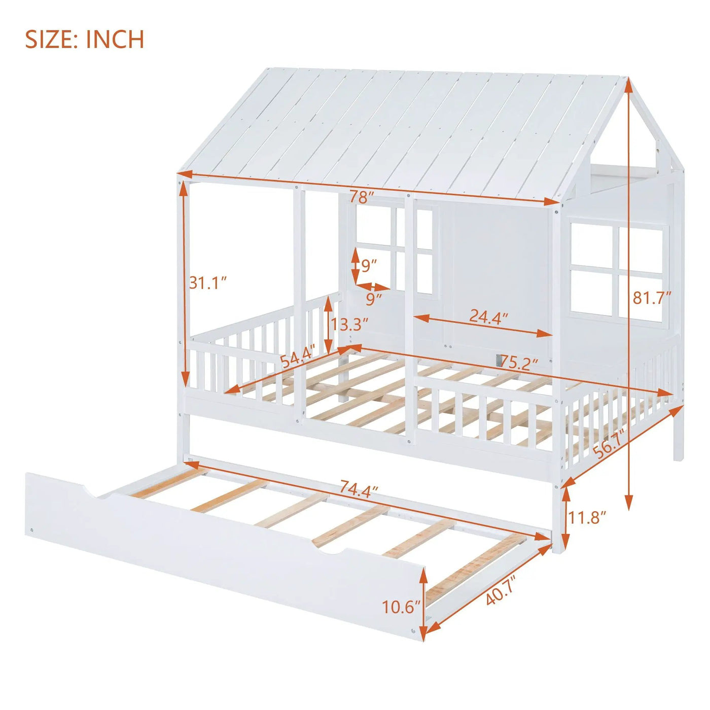 House Bed With Twin Size Trundle, Daybed by HouseOfZazla