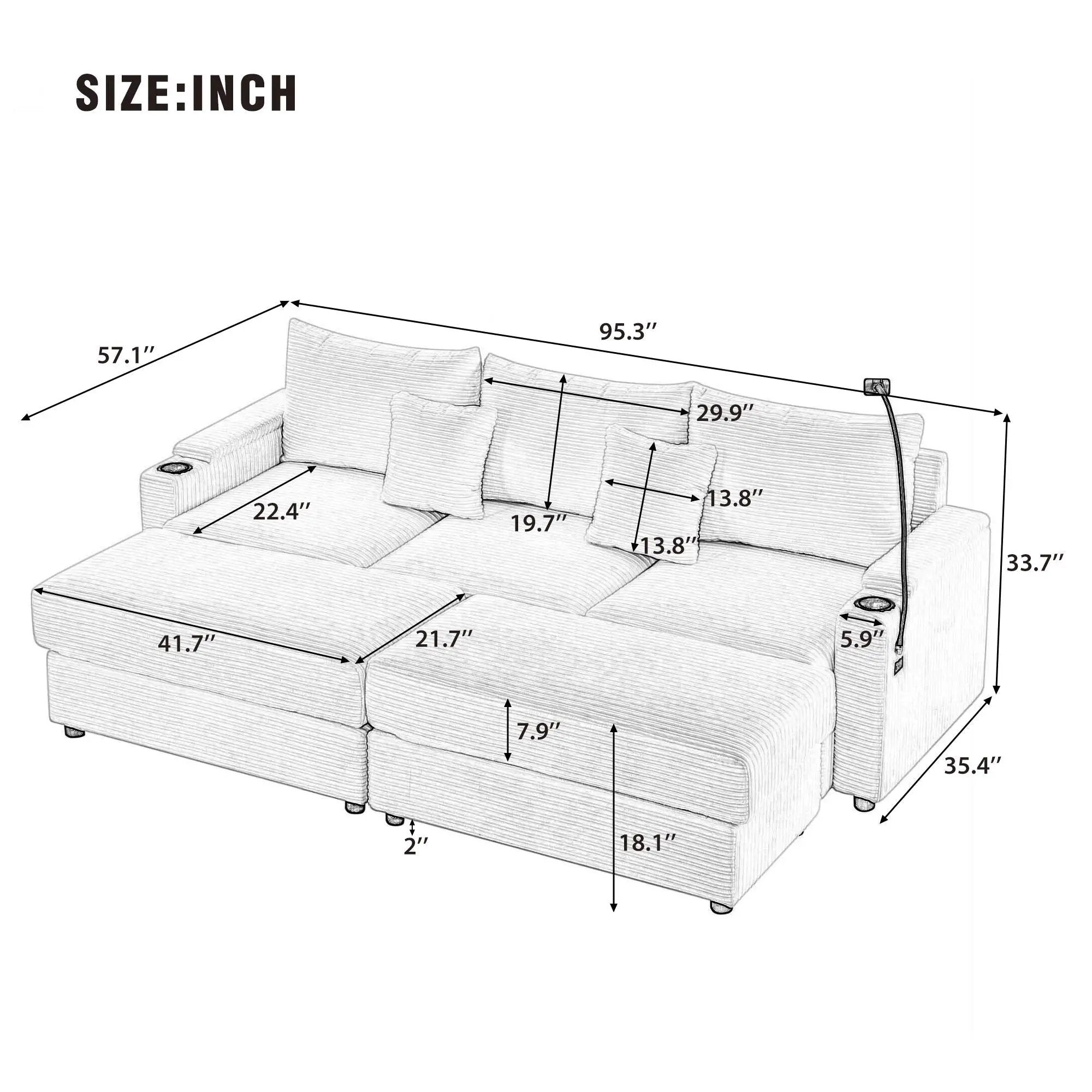 Modern Style Loveseat Sofa Sectional Sofa Couch With Storage Space, A Movable Ottoman, Two USB Ports, Two Cup Holders, A Phone Holder For Living Room by HouseOfZazla