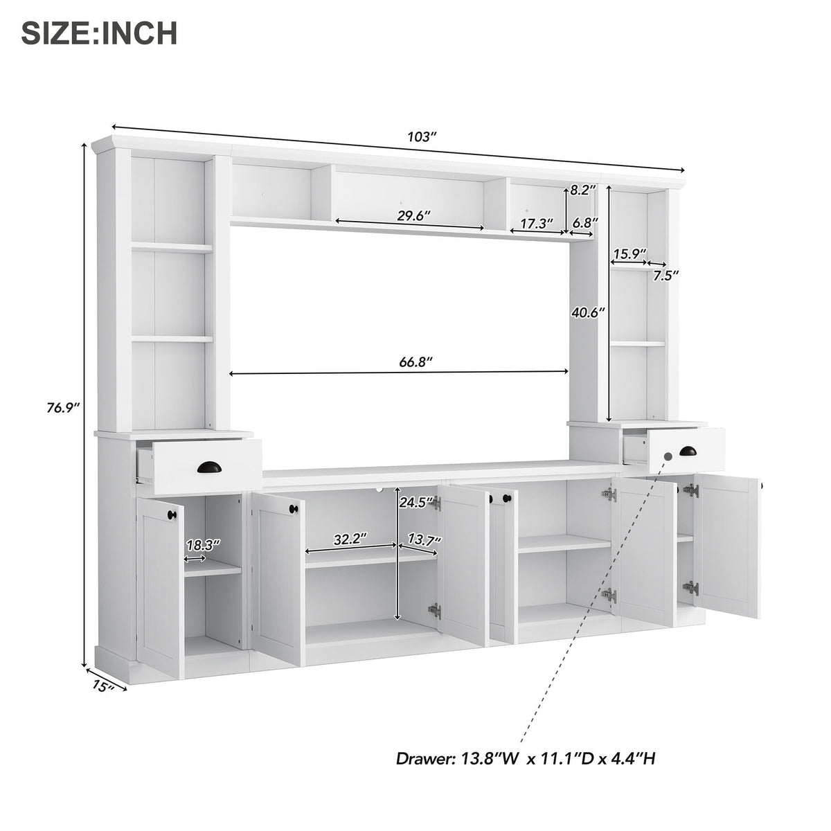 Minimalist Entertainment Wall Unit Set with Adjustable Bridge for TVs Up to 75" - White or Black, photo 32 of 33