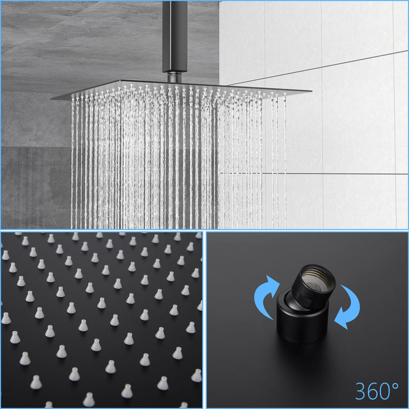 Dual Shower Head 10" Ceiling Mount Square Shower System With Rough In Valve - Matte Black by HouseOfZazla