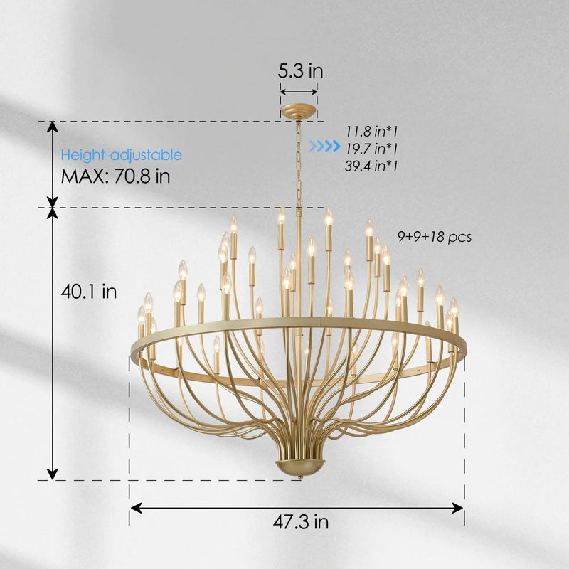 36-Light Gold Industrial Iron Candle Chandelier by HouseOfZazla