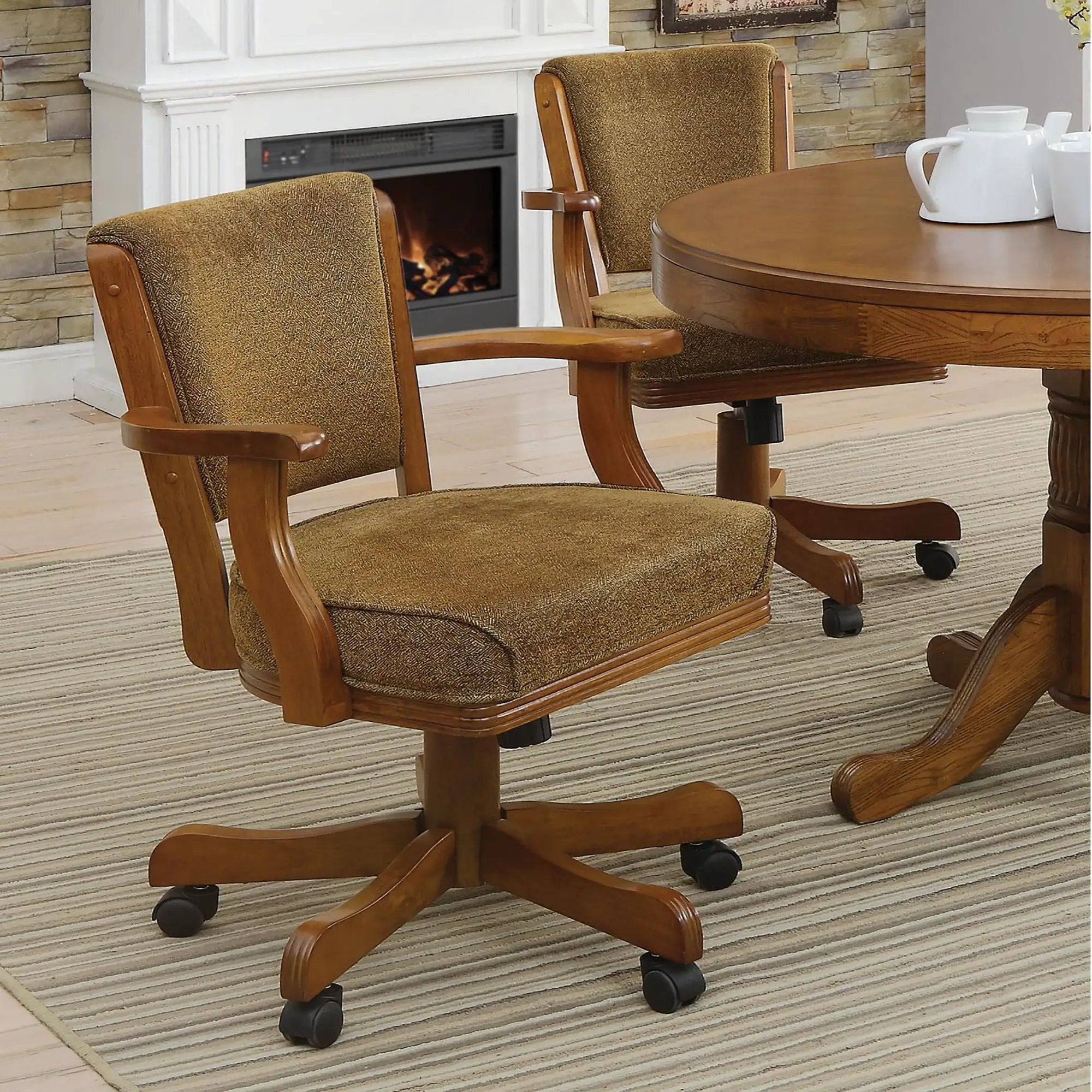 Upholstered Game Chair & Casters - Brown by HouseOfZazla