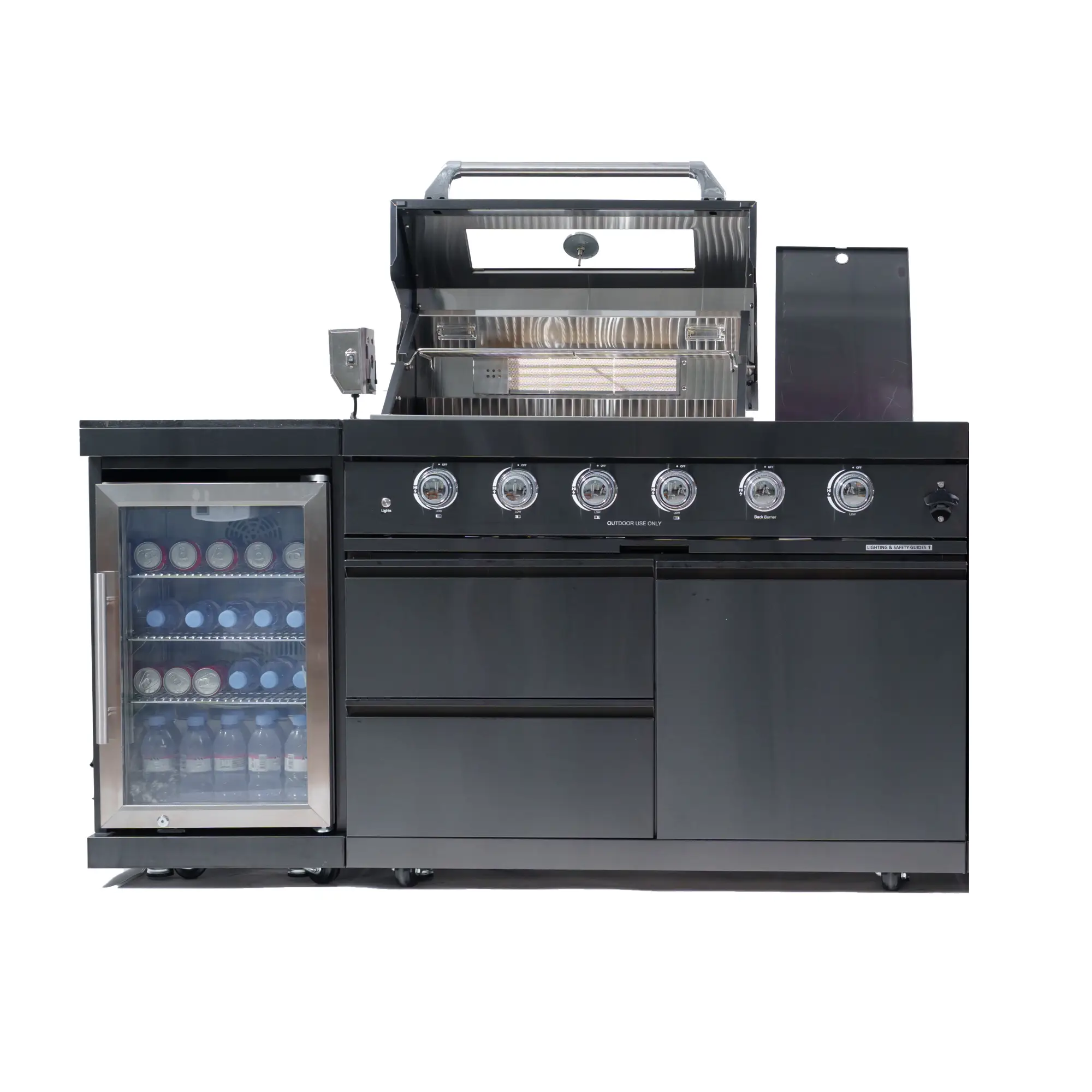 65" 4-Burner 72,000 BTU Black Outdoor Kitchen Island Grill + Wine Cooler + Rotisserie Kit by Chery Industrial