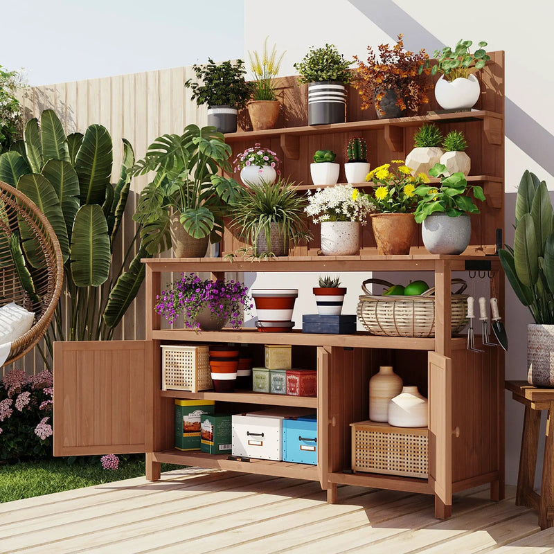 TOPMAX Potting Bench with Hutch, 50.2' Solid Fir Wood Garden Workstation by HouseOfZazla