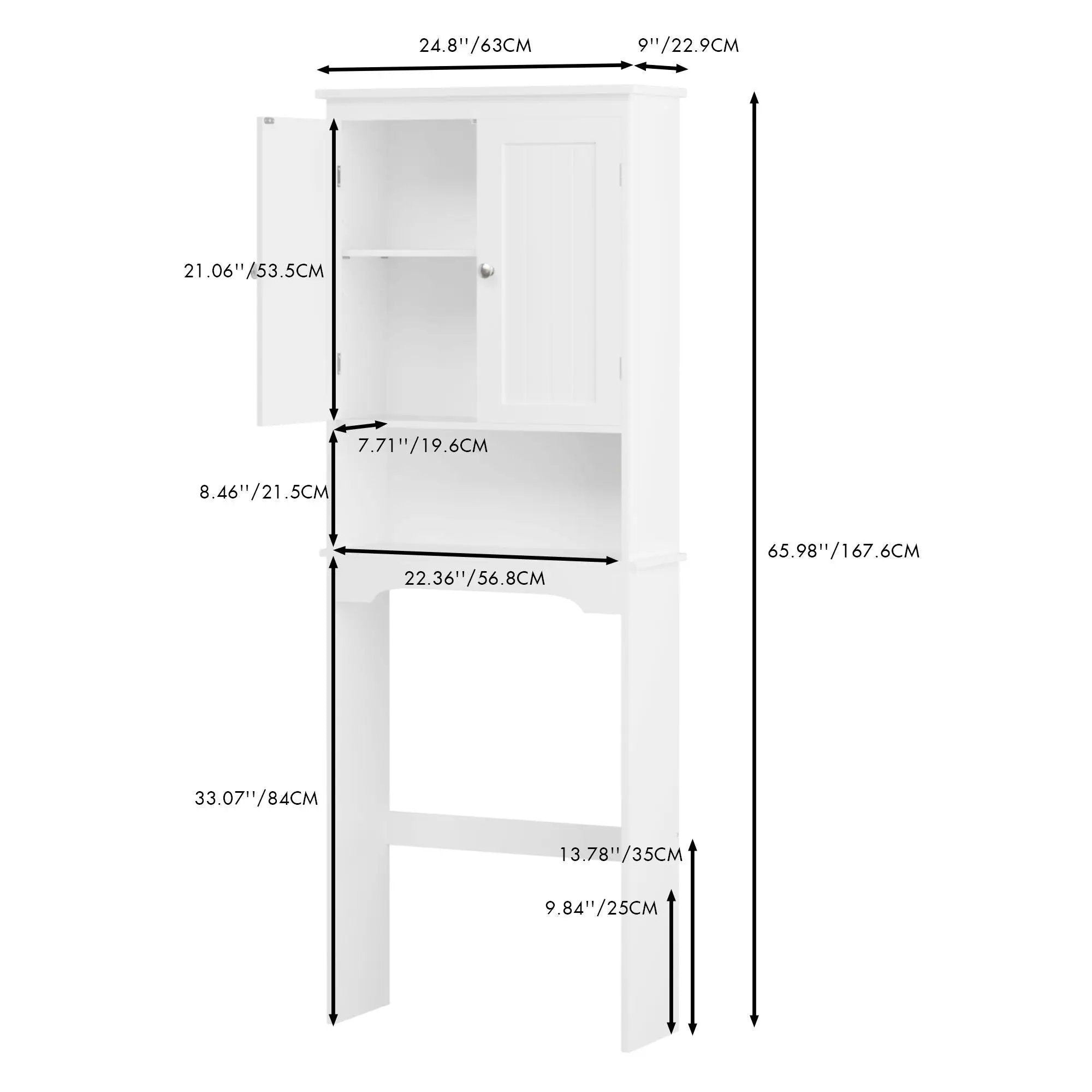 Over The Toilet Storage Cabinet, Bathroom Space Saver With Adjustable Shelf - White by Unique Piece Furniture