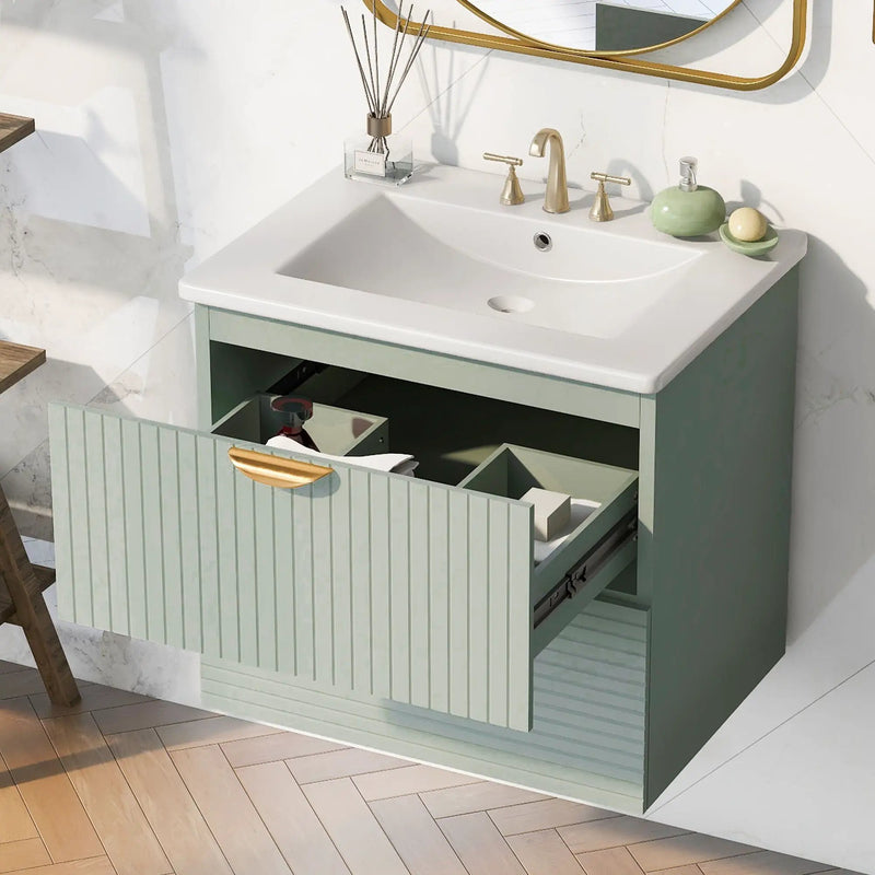 Modern Wall-Mounted Bathroom Vanity With 2 Drawers, Ideal For Small Bathrooms - Green by Unique Piece Furniture