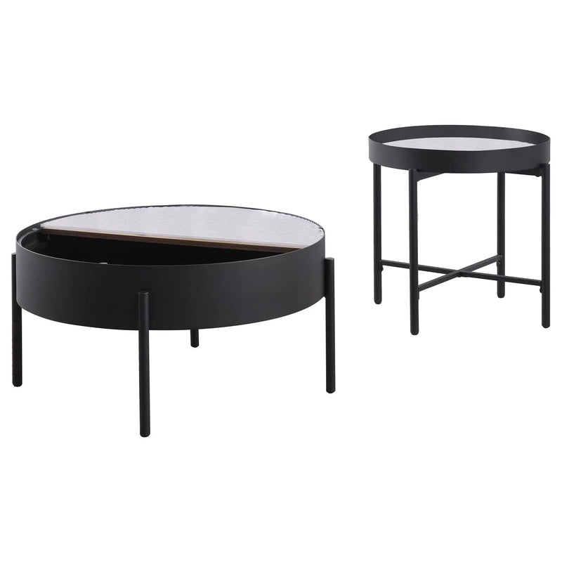 Ozella 2-piece Round Coffee and End Table Set Sandy Black by Unique Piece Furniture