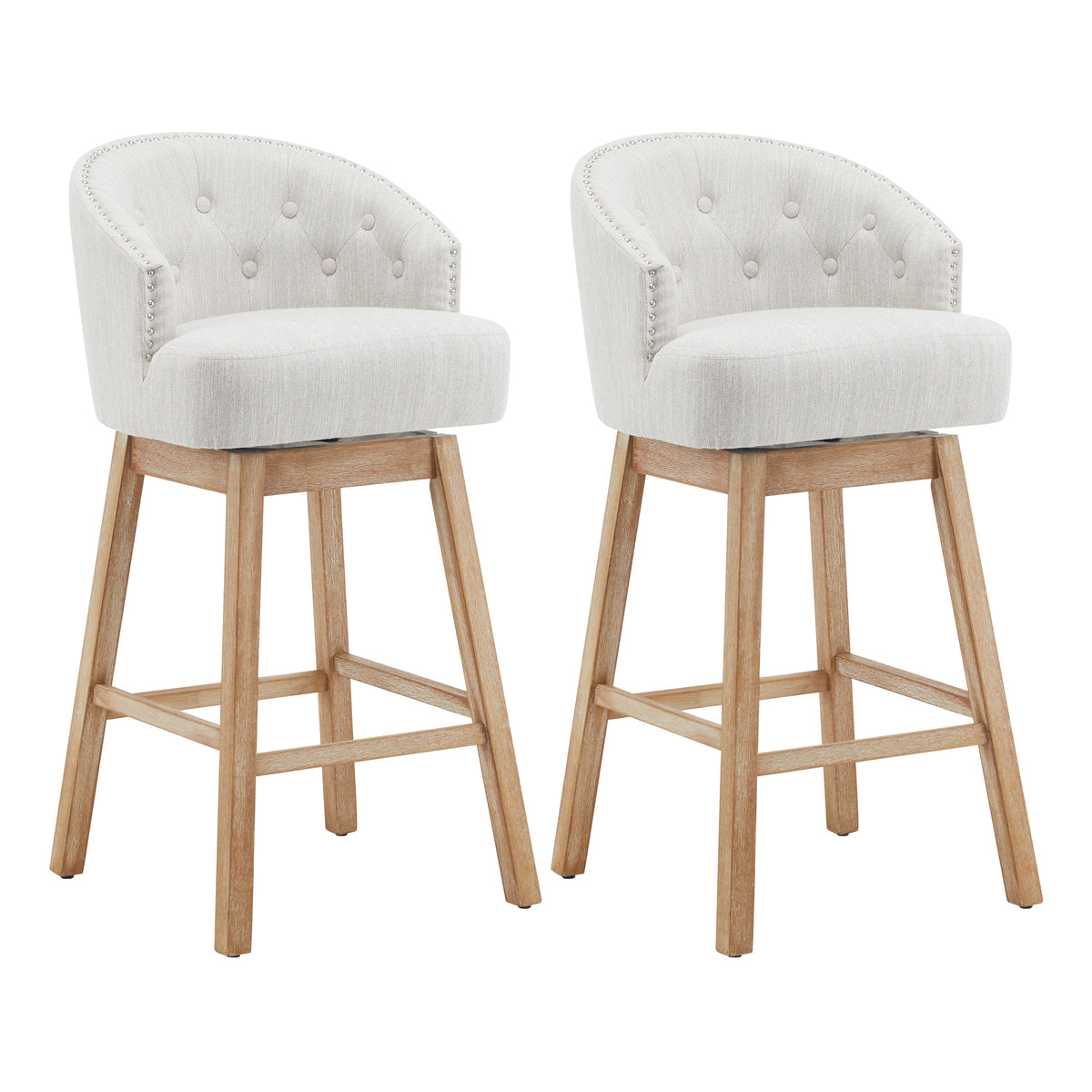 Upholstered Swivel Counter Stools with Backrest – Set of 2