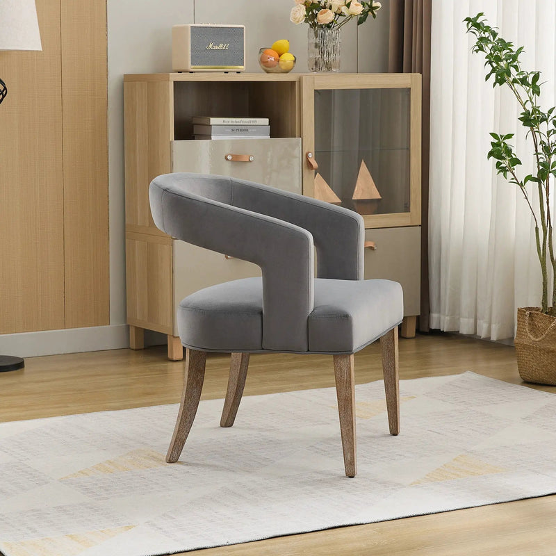 Wide Modern Barrel Open Back Upholstered Accent Chair With Weathered Solid Wood Legs by Unique Piece Furniture
