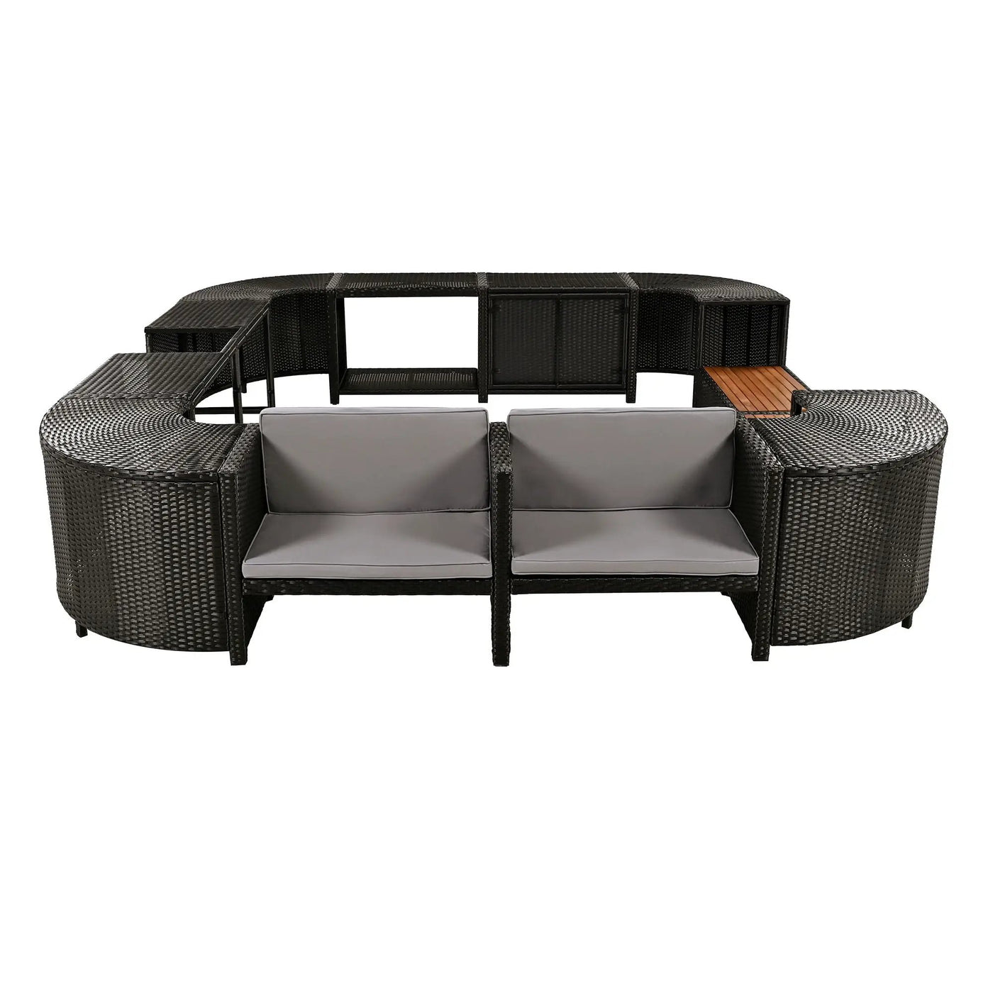 Spa Surround Spa Frame Quadrilateral Outdoor Rattan Sectional Sofa Set With Mini Sofa, Wooden Seats And Storage Spaces by HouseOfZazla