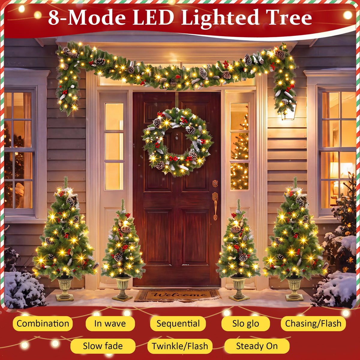 6-Piece Christmas Tree Set with Pre-Lit Wreath and Garland – Warm, photo 6 of 10