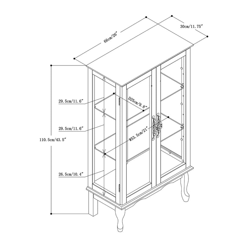 Curio Cabinet Lighted Curio Diapaly Cabinet With Adjustable Shelves And Mirrored Back Panel, Tempered Glass Doors (3 Tier), (E26 Light Bulb Not Included) by HouseOfZazla