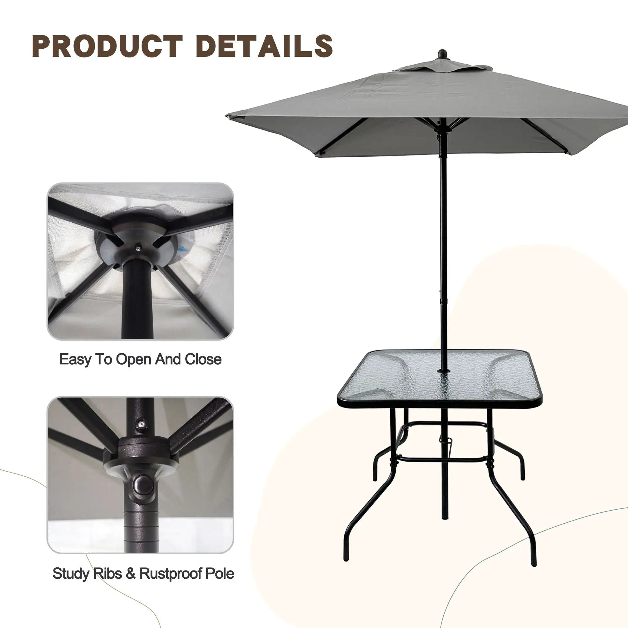 Outdoor Patio Dining Set For 4 People, Metal Patio Furniture Table And Chair Set With Umbrella - Black by HouseOfZazla