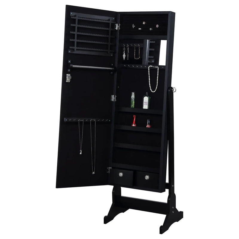 Tutuola Cheval Mirror with Jewelry Storage Black by Unique Piece Furniture