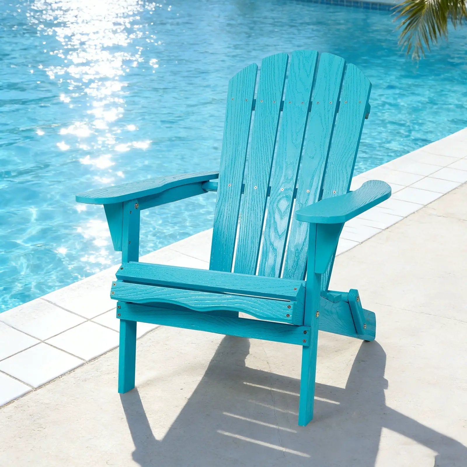 Lounge Patio Chair For Garden Outdoor Folding Embossed Adirondack - Turquoise Blue by HouseOfZazla
