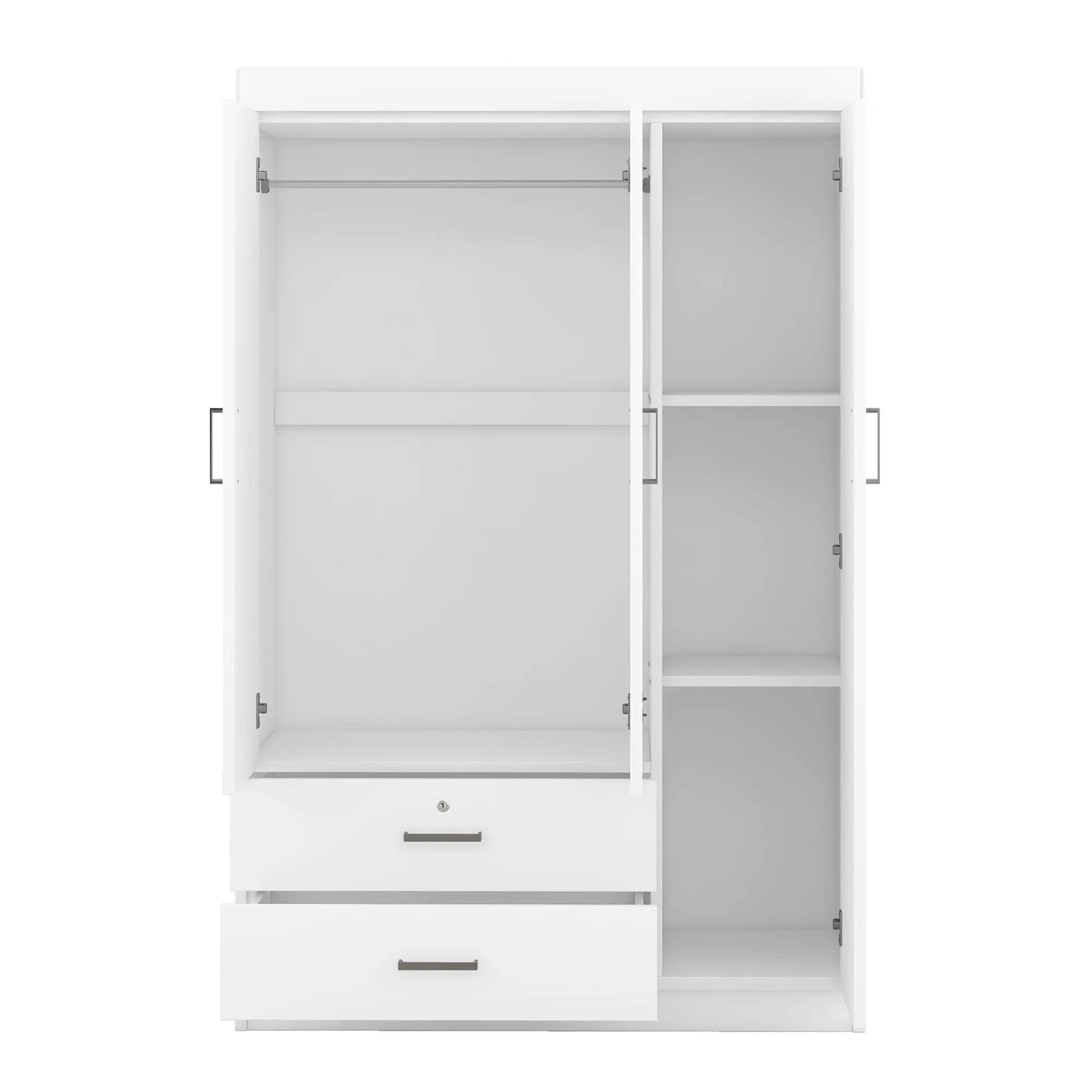 3-Door Mirror Wardrobe with Shelves, White by HouseOfZazla