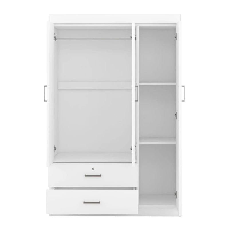 3-Door Mirror Wardrobe with Shelves, White by HouseOfZazla