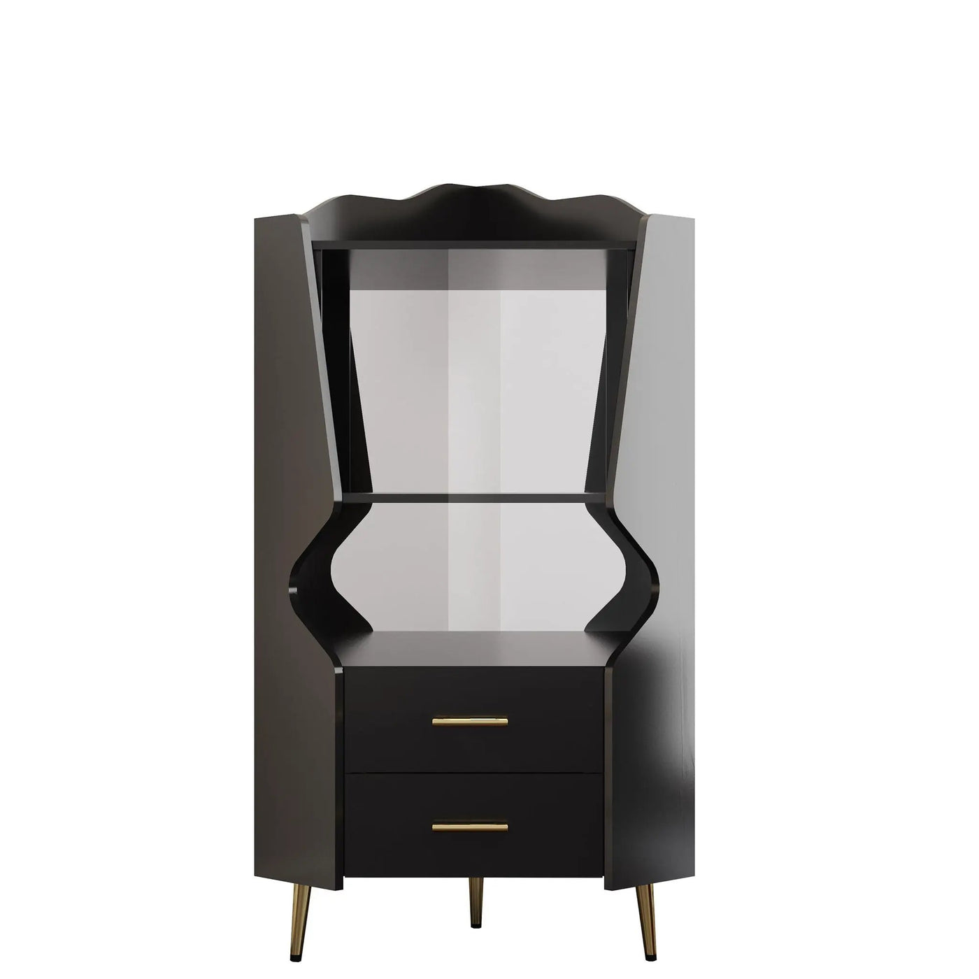 Corner Bar Cabinet With Mirrored Back, 2 Open Shelves & 2 Drawers by HouseOfZazla