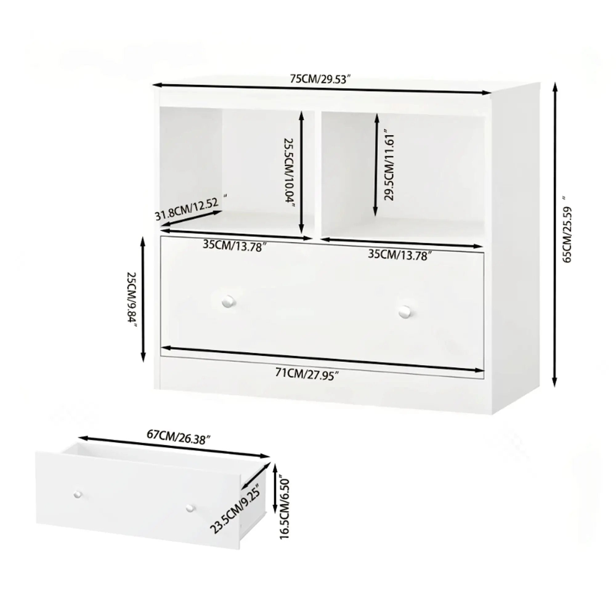 Toy Storage Organizer With Large Drawer And Low Bookshelf For Nursery & Playroom - White by HouseOfZazla