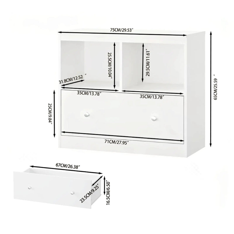 Toy Storage Organizer With Large Drawer And Low Bookshelf For Nursery & Playroom - White by HouseOfZazla