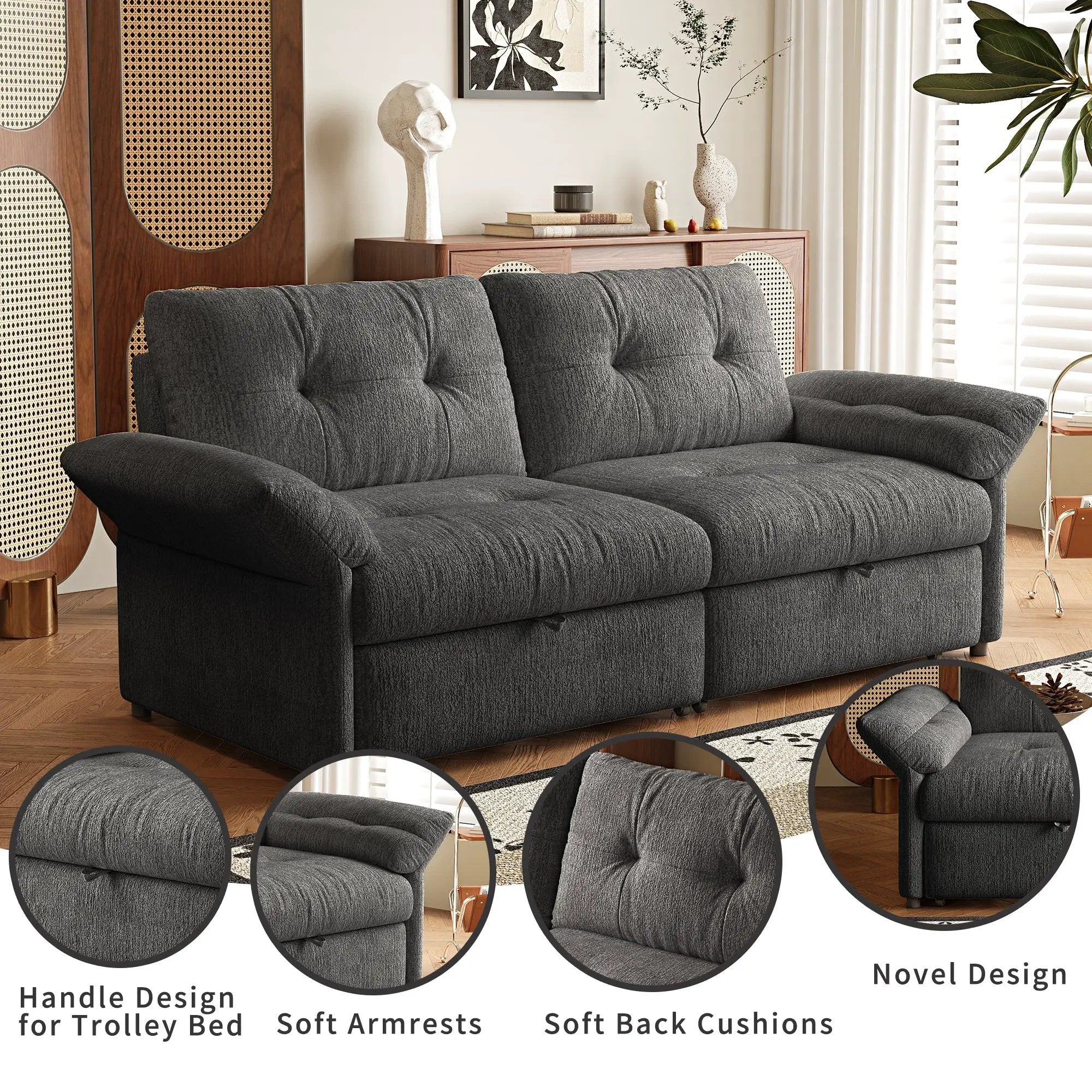 Multi-Functional Sofa Bed - 81.5 Inch Plush Chenille Sofa by HouseOfZazla
