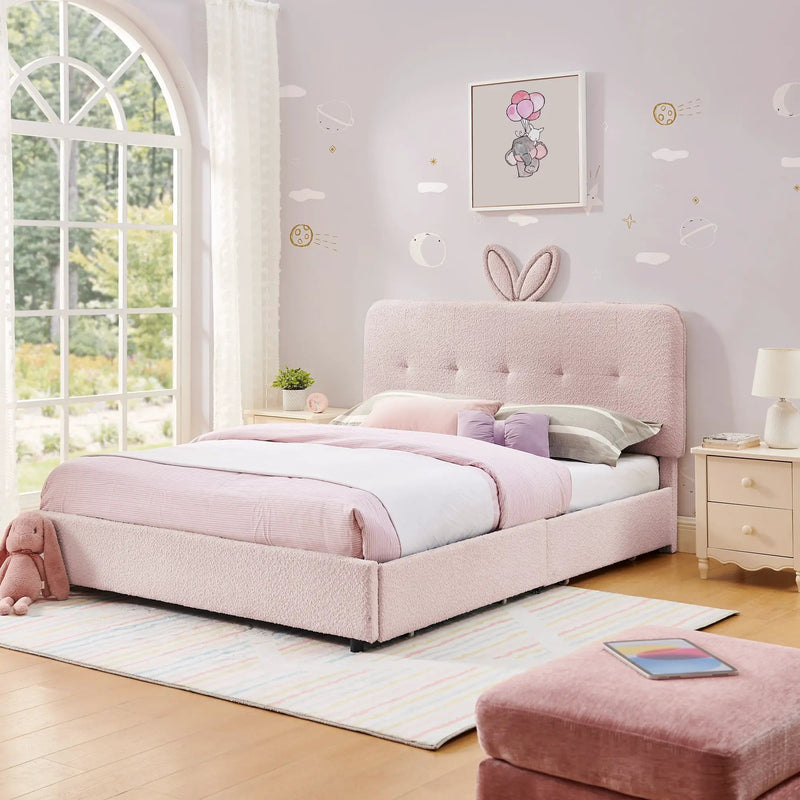 Full Size Kids Upholstered Bed with Oversized Rabbit Ear Headboard by HouseOfZazla