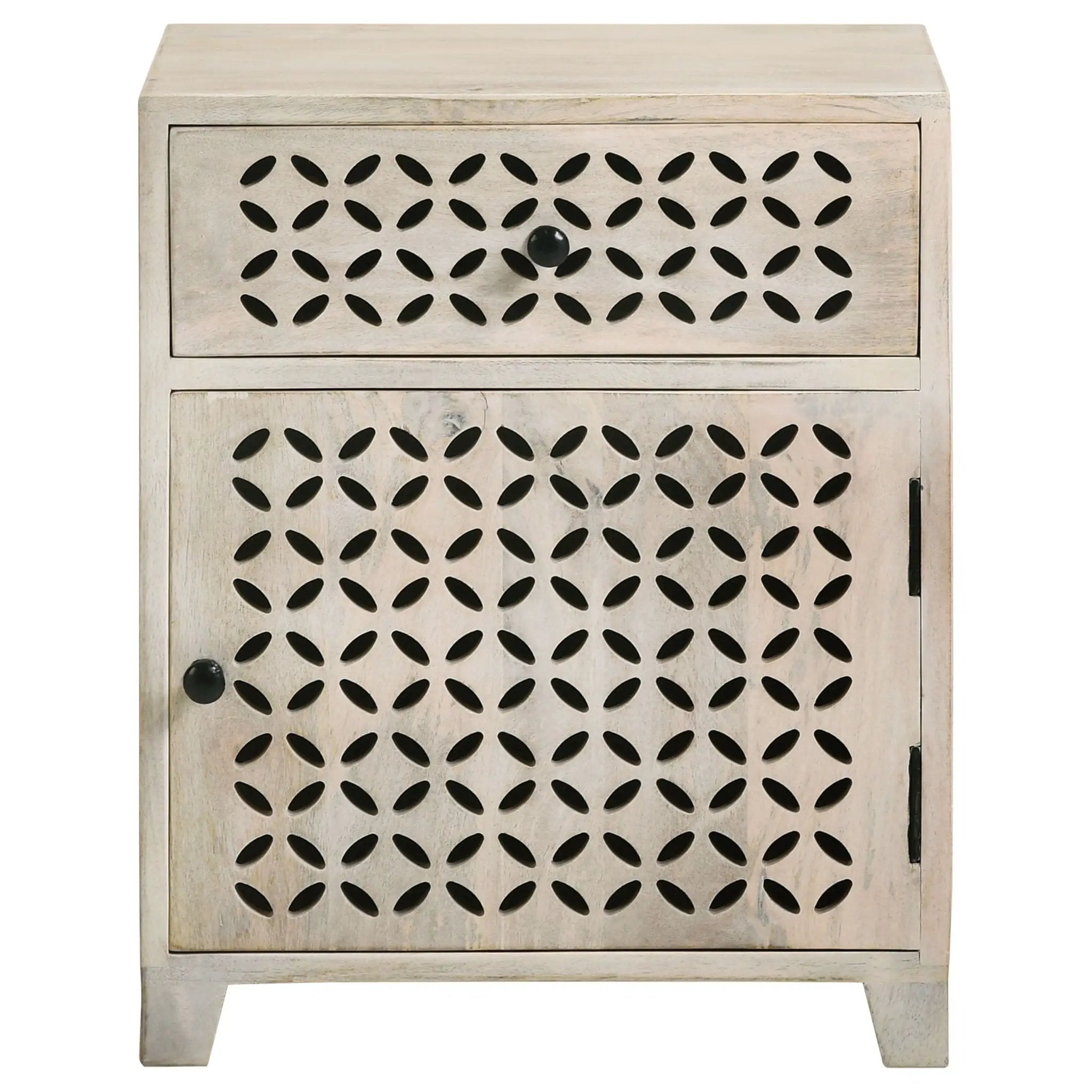 August 1-drawer Trellis Pattern Storage Cabinet White Washed by Unique Piece Furniture