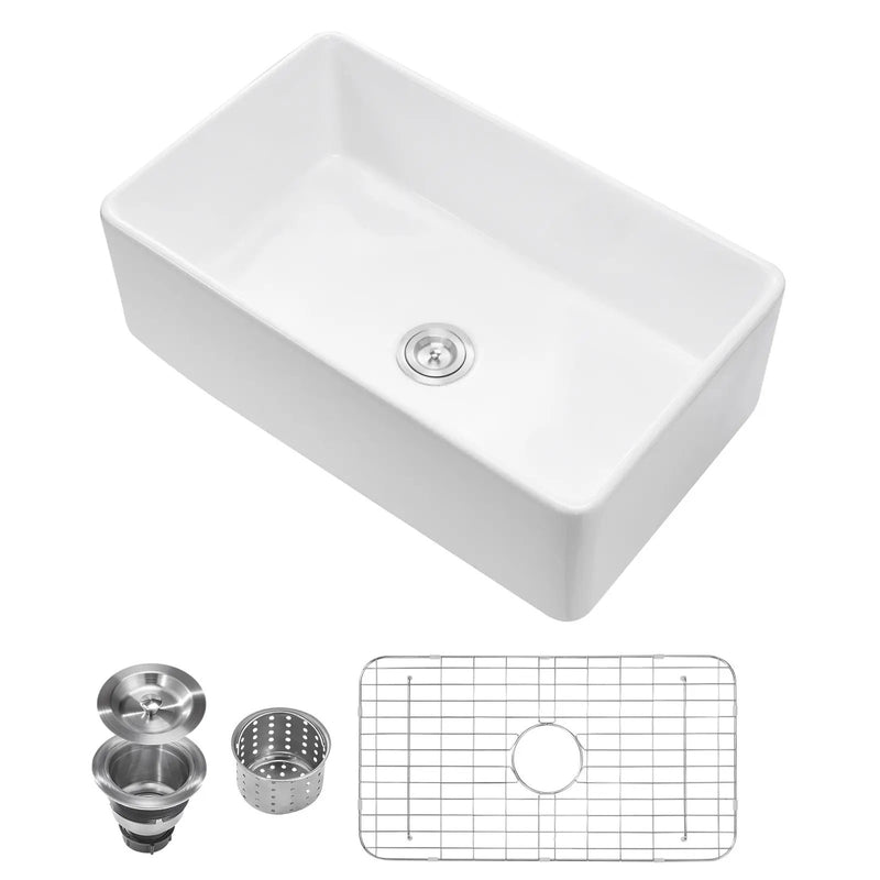 33.5x20 in Farmhouse Sink Undermount Kitchen Single Bowl Basin Fireclay by HouseOfZazla