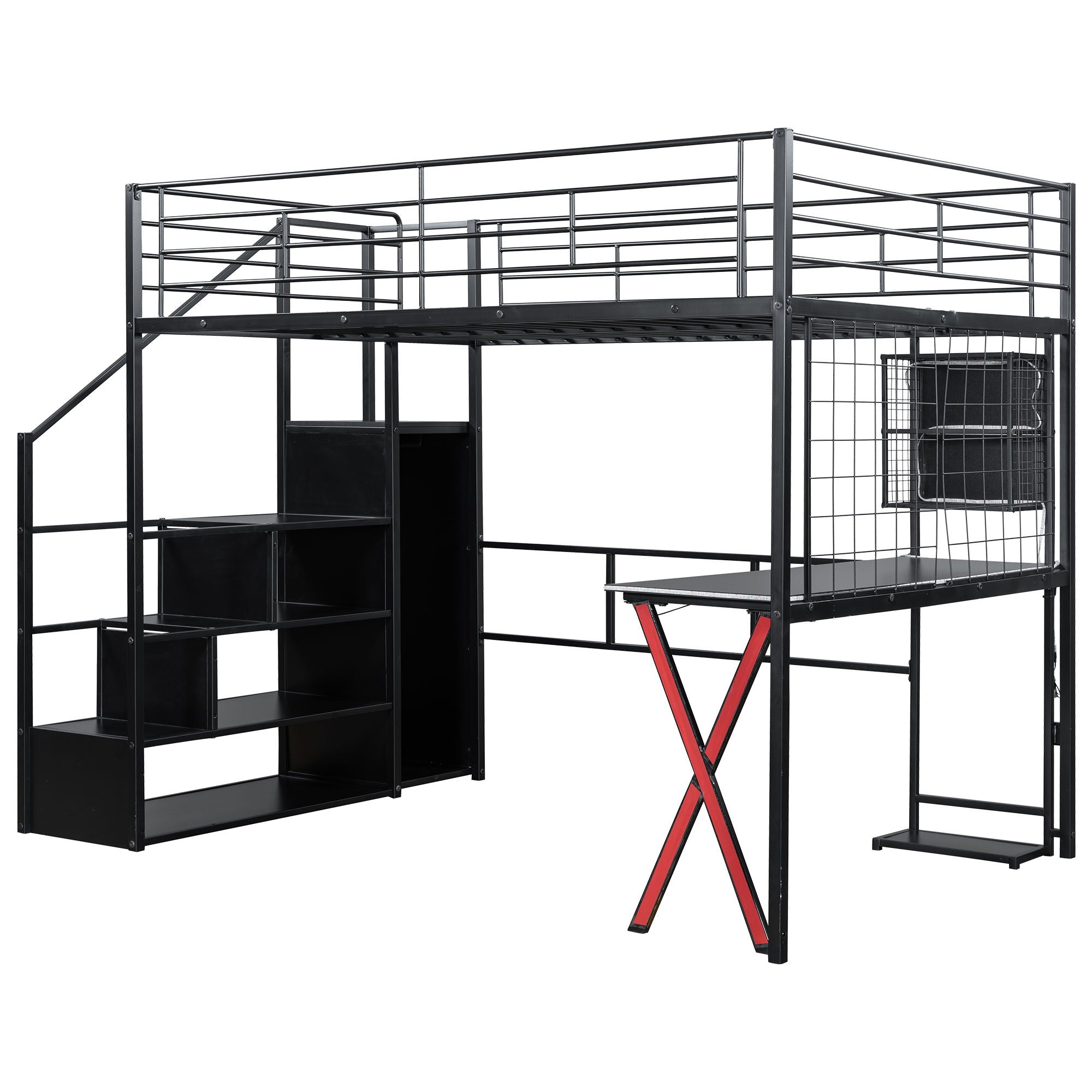 Loft Bed With Built In Work Station, Wardrobe, Storage Staircase And LED by HouseOfZazla