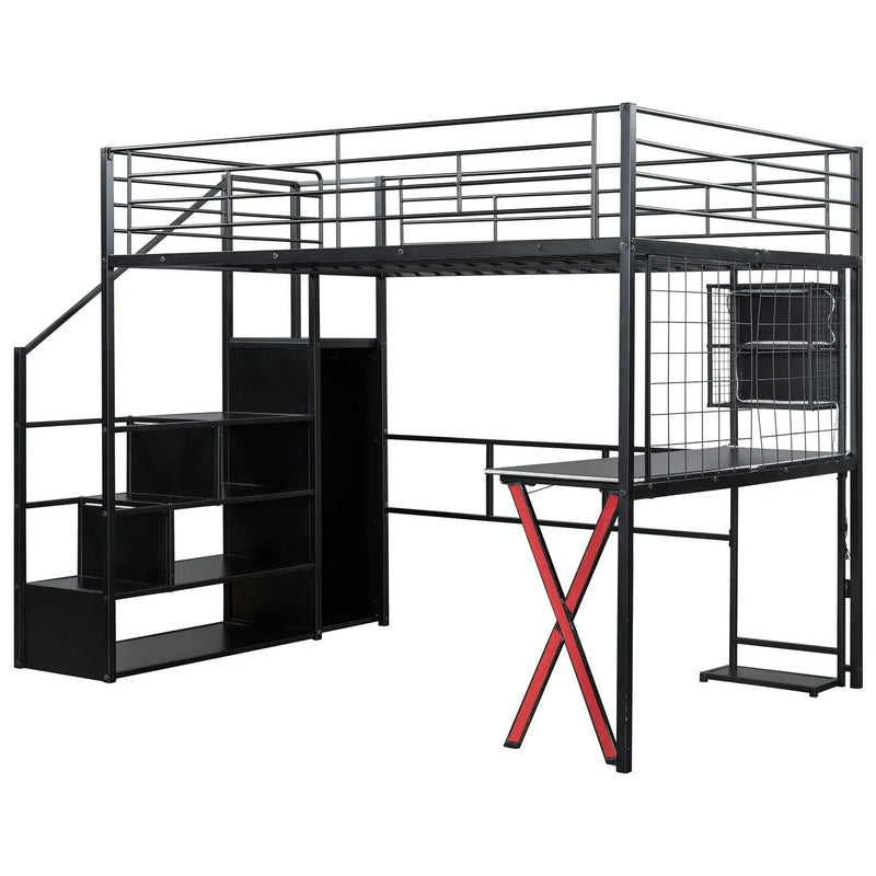 Loft Bed With Built In Work Station, Wardrobe, Storage Staircase And LED by HouseOfZazla
