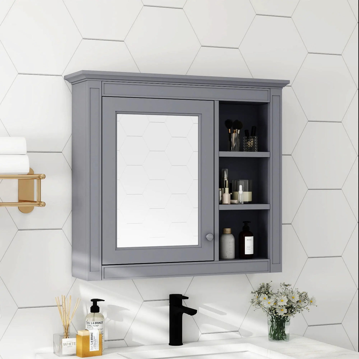 Wall Mounted Medicine Cabinet With Mirror and 3 Open Shelves by HouseOfZazla