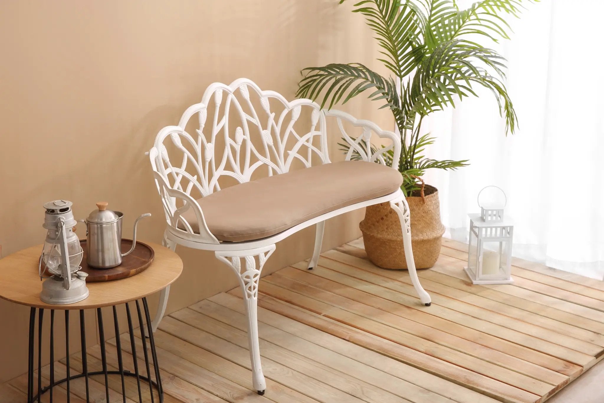 Tulip Patio Garden Bench Metal Park Bench Cast Aluminum Outdoor Furniture by HouseOfZazla