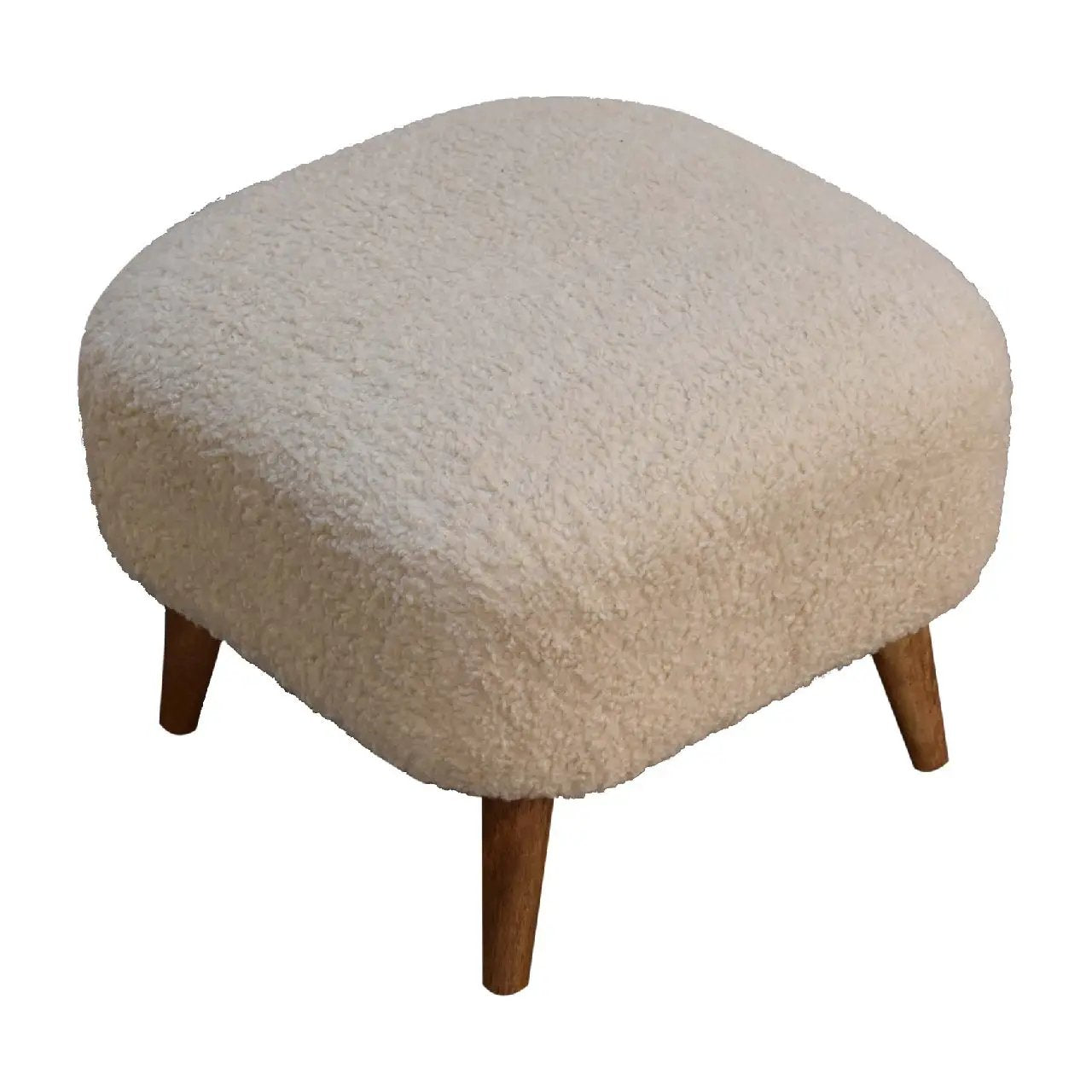 Solid Wood Boucle Upholstered Square Footstool by HouseOfZazla