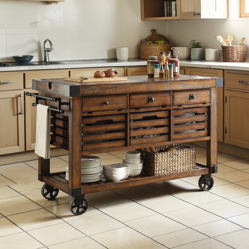 Distressed Chestnut Kitchen Cart with Storage and Casters - Chestnut, photo 5 of 5